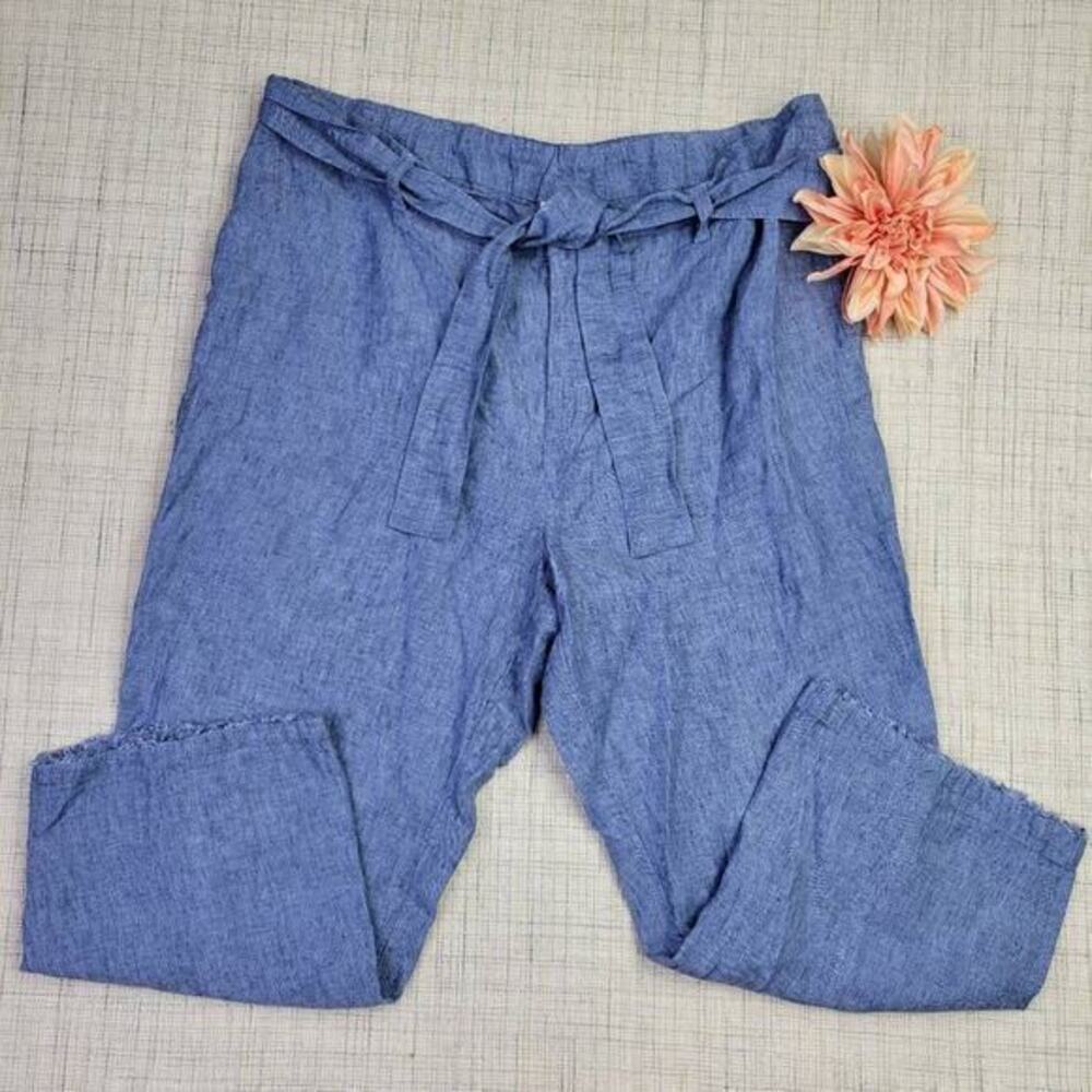 5/$25 Charter Club Chambray Belted Waist Cropped Linen Pants Size 14